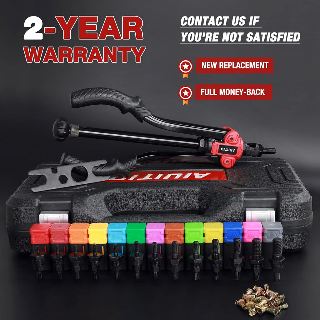 Rivet Nut Tool Set with 13PCS Metric & Inch Mandrels, 130PCS Rivet Nuts, Sturdy Plastic Case V205