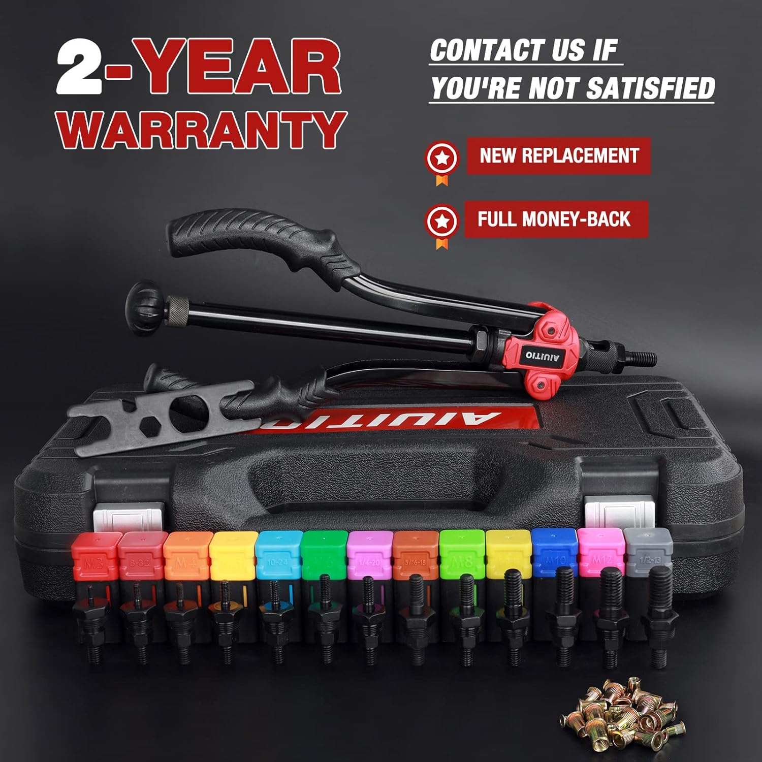 Rivet Nut Tool Set with 13PCS Metric & Inch Mandrels, 130PCS Rivet Nuts, Sturdy Plastic Case V205