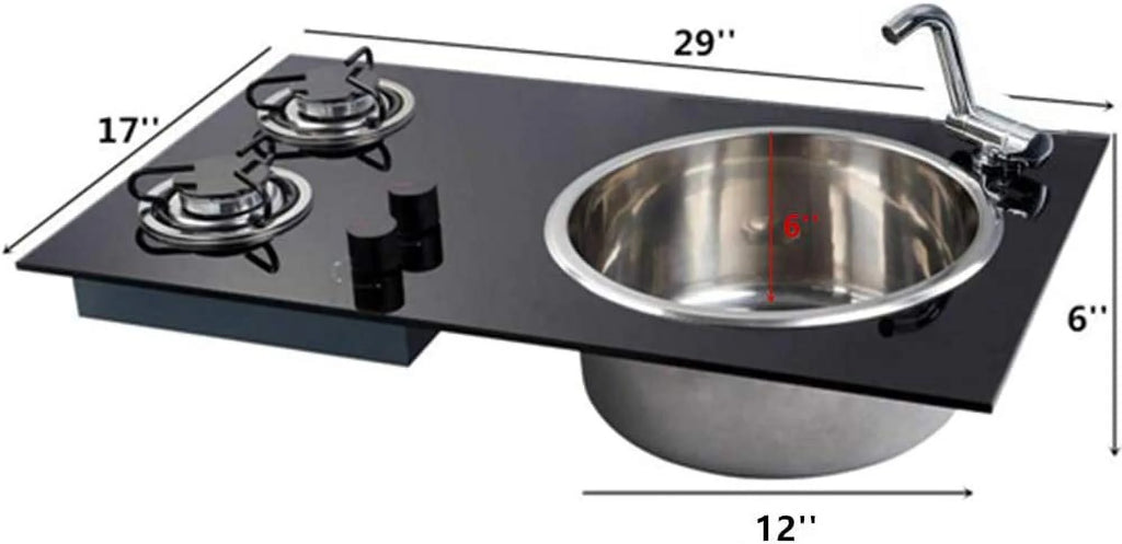 Gas Camping Stove 2 Burners with Tempered Glass Lids and Sink Comb M53248