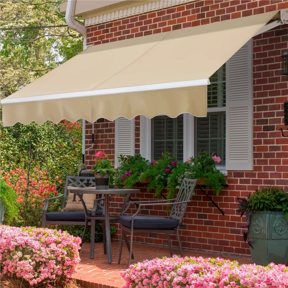 Beige Retractable Patio Sun Shade Awning with Hand Crank C832344