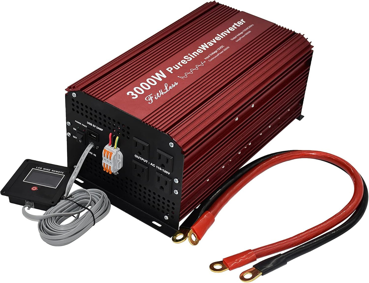 DC12V to AC110V60Hz Pure SINE Wave Power Inverter 3000W with LCD Wire Remote KIT B292
