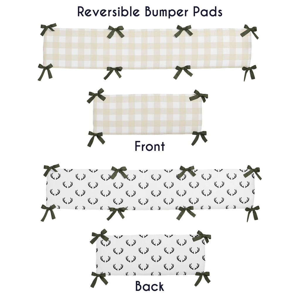Green Beige Deer Buffalo Plaid Check Woodland Camo Camouflage 9-Piece Crib Bedding Set Y666098