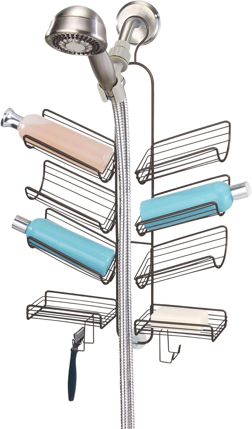 Metal Hanging Bathroom Caddy for Handheld Shower Hose, Bronze, Pack of 2 B55923