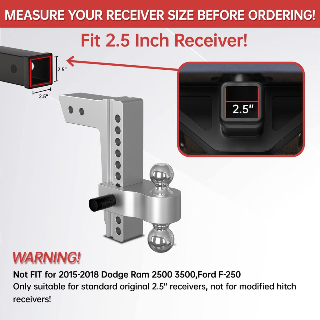 Adjustable Trailer Hitch Ball Mount, 10 Inch Drop, 2.5 Inch Receiver, 18,500 LBS GTW, Forged Aluminum Shank, 2 Inch & 2-5/16 Inch Dual Balls Y51988