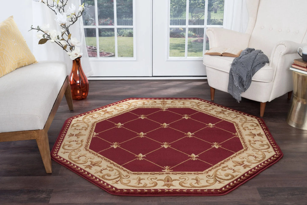 Black Swirls Lines Octagon Area Rug K965968