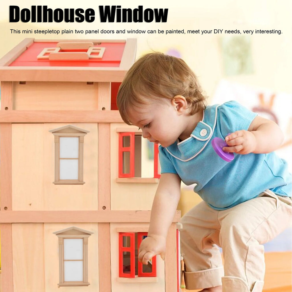 1:12 Wooden Unpainted Dollhouse Door Window Miniature Decoration Accessories L565