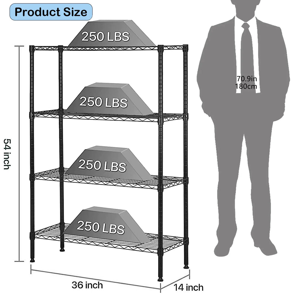 4 Shelf Wire Shelving Unit, 36" L x 14" W x 54" H C71239