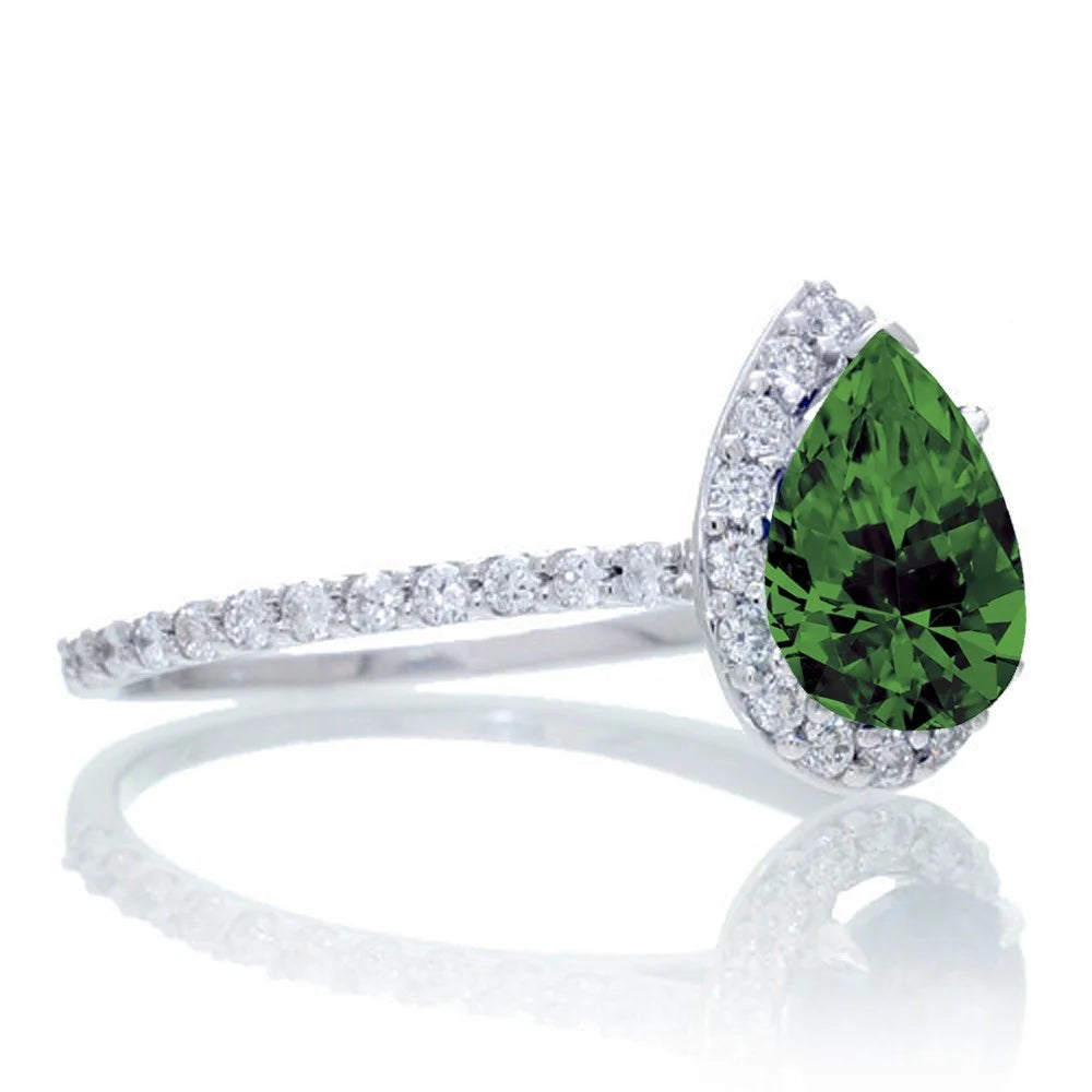 Pear Cut Emerald Engagement Ring on 10k White Gold E197