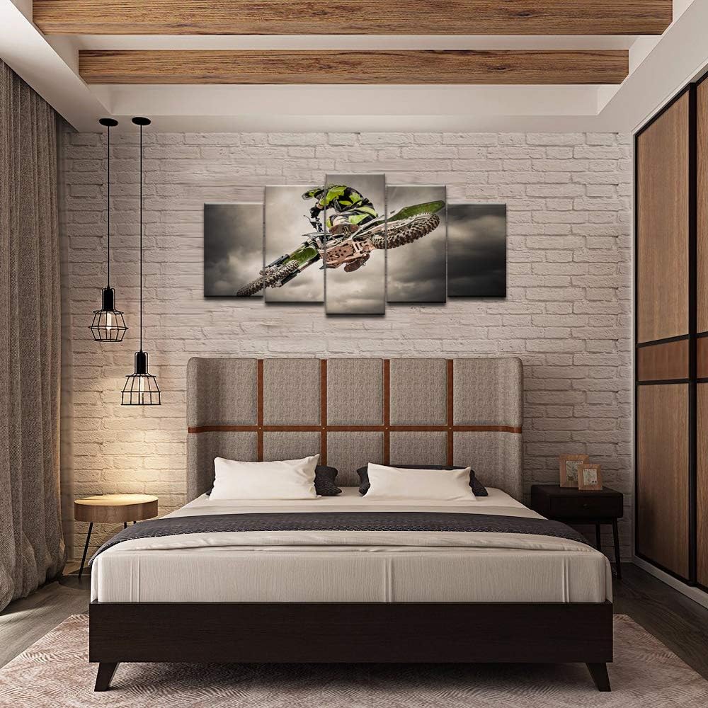 5 Pieces Canvas Prints Wall Art Motorcycle Racing Painting Sports Motocross Rider Poster Print Modern Man Boy's Bedroom Office Wall Decor Gallery Canvas Wrapped Artwork Ready to Hang Q352