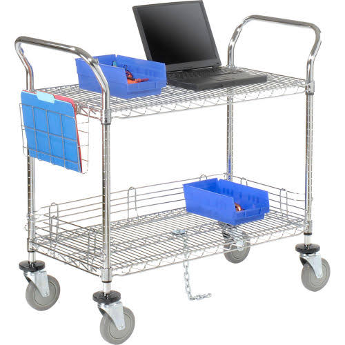 Chrome 2 Shelf Utility Cart with Polyurethane Casters M792