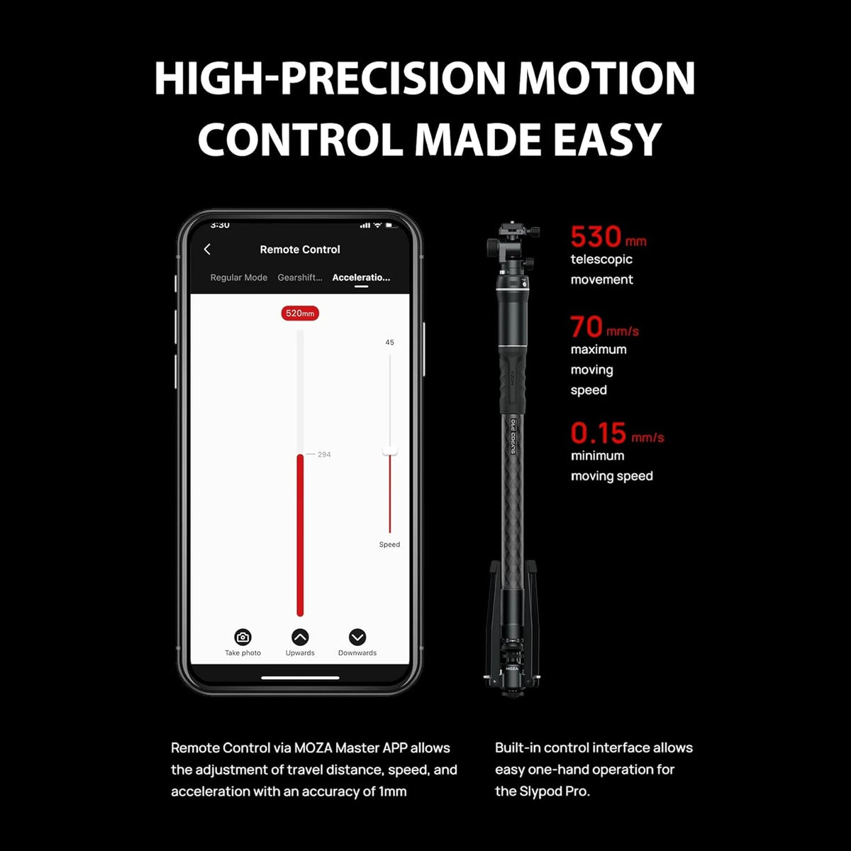 Motorized Monopod Camera Slider, Carbon Fiber, Vertical Payload 13Lb, Extendable to 54.3 in D8684