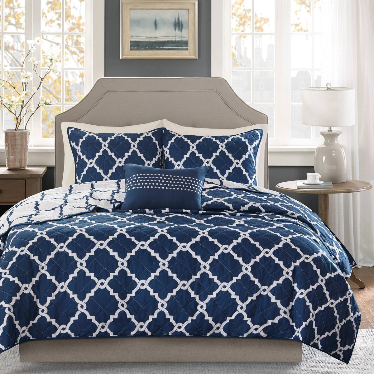 Navy Reversible Coverlet Set King Cal King V284