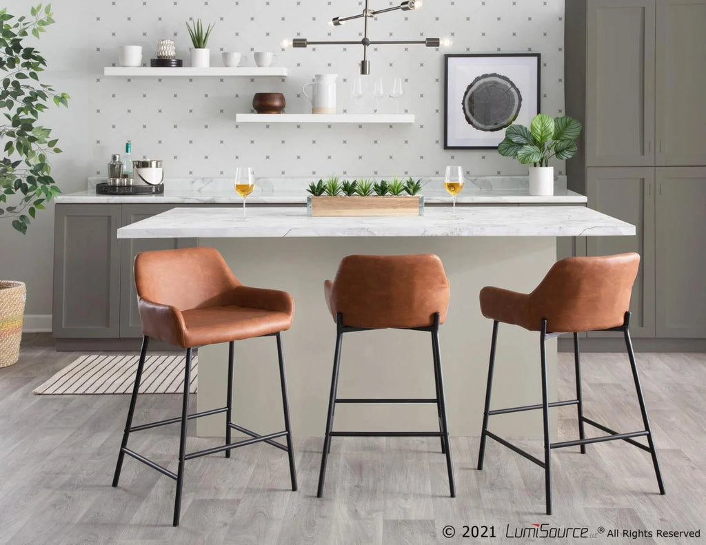 Camel/Black Counter Stools, Set Of 2 E385228