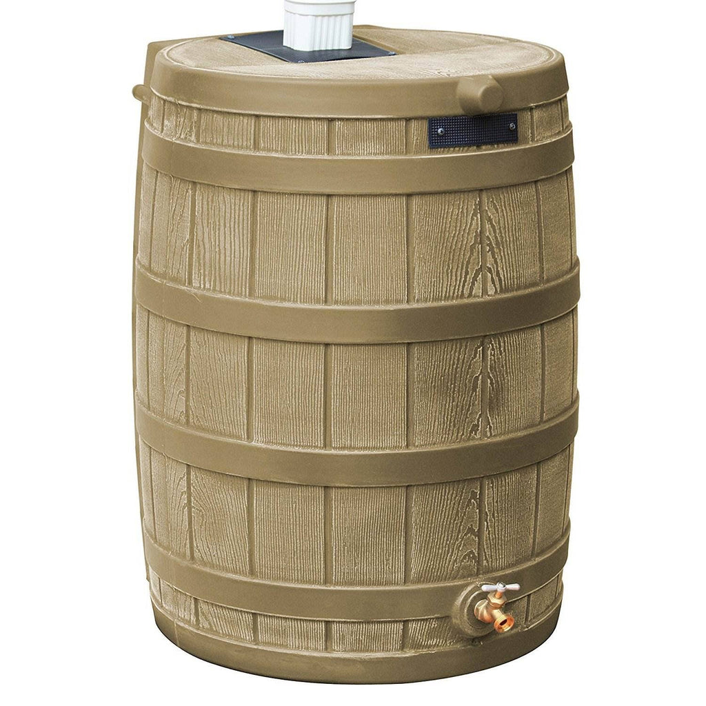 50 Gallon Rain Barrel Water Collector, Khaki (2 Pack) H4865