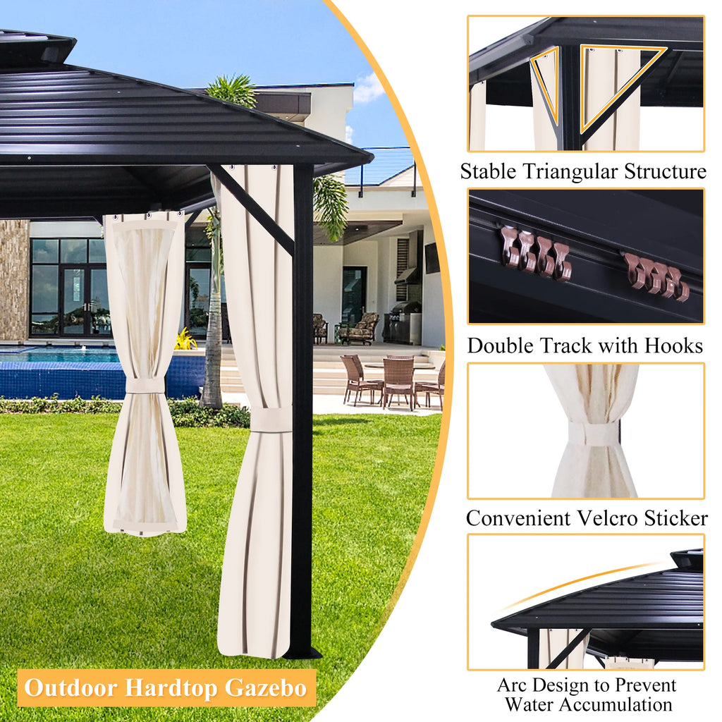 10x12FT Galvanized Steel Hardtop Gazebo with Double Roof W364630