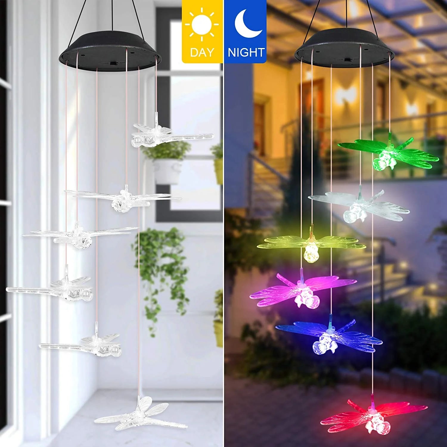 Color Changing Dragonfly Wind Chime Spiral Spinner Wind Mobile Outdoor Decorative Wind Bell V38148