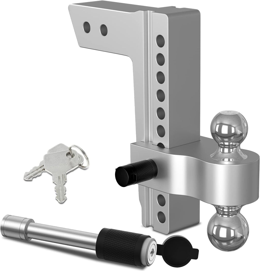 Adjustable Trailer Hitch Ball Mount, 10 Inch Drop, 2.5 Inch Receiver, 18,500 LBS GTW, Forged Aluminum Shank, 2 Inch & 2-5/16 Inch Dual Balls Y51988
