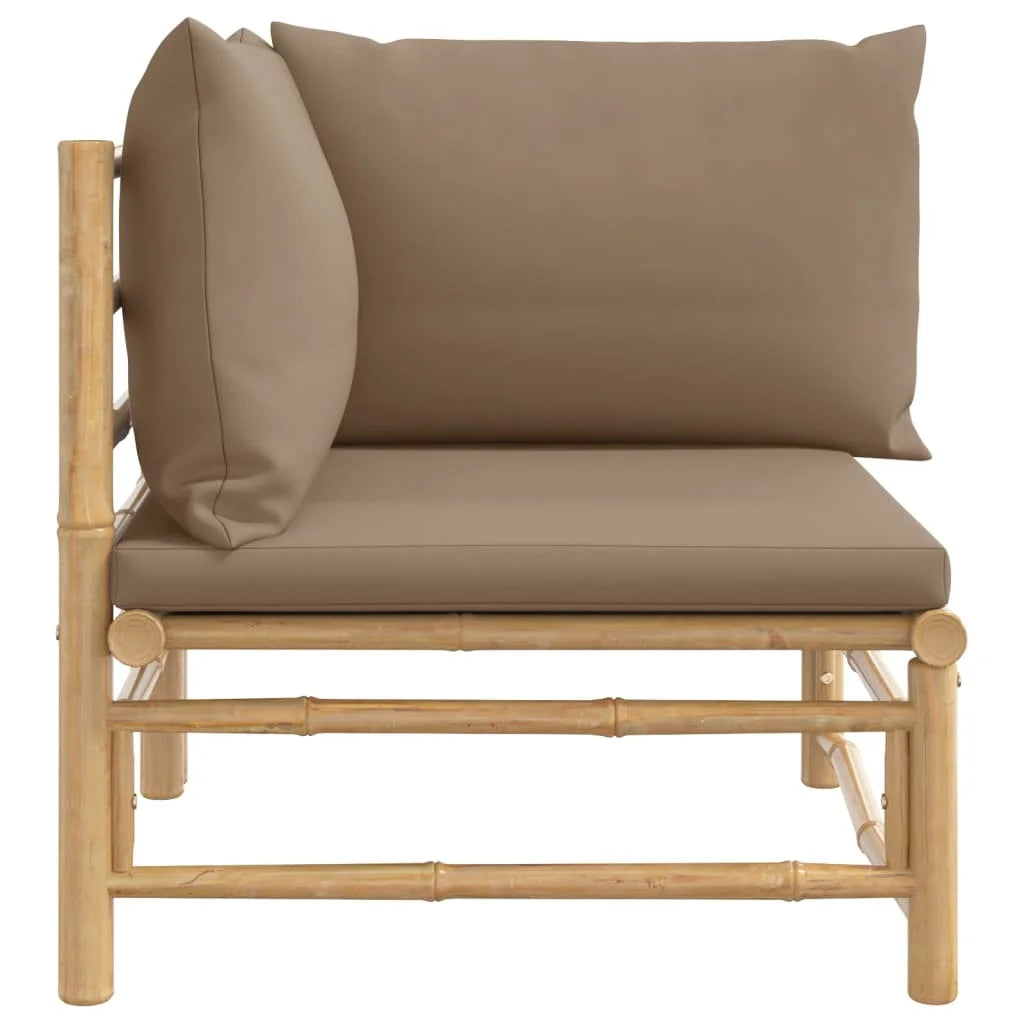 Bamboo Patio Corner Sofa with Taupe Cushions E40207