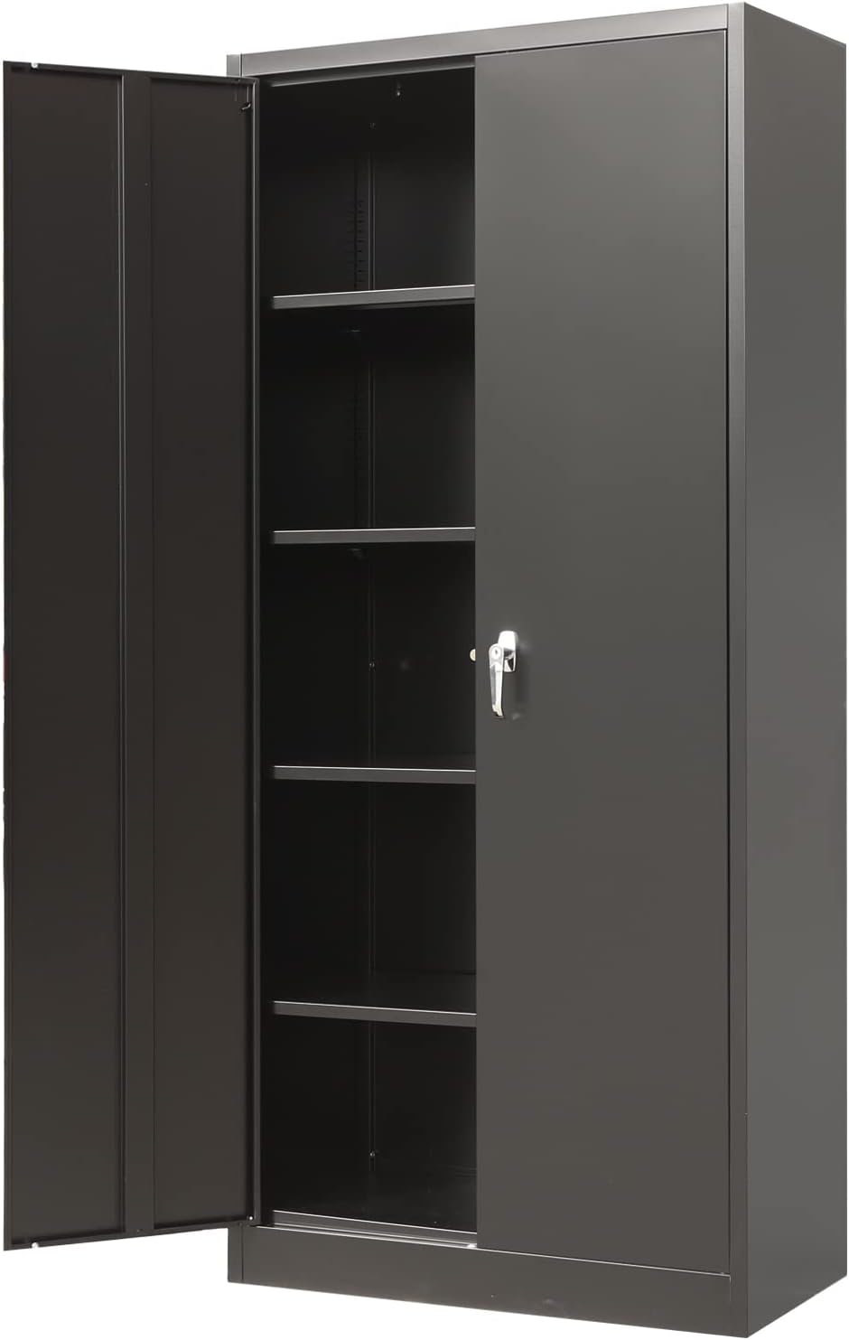 Metal Storage Cabinet with 2 Doors and 4 Shelves, Lockable Steel, 70.86 H x 31.5 W x 15.75 D, Black U304