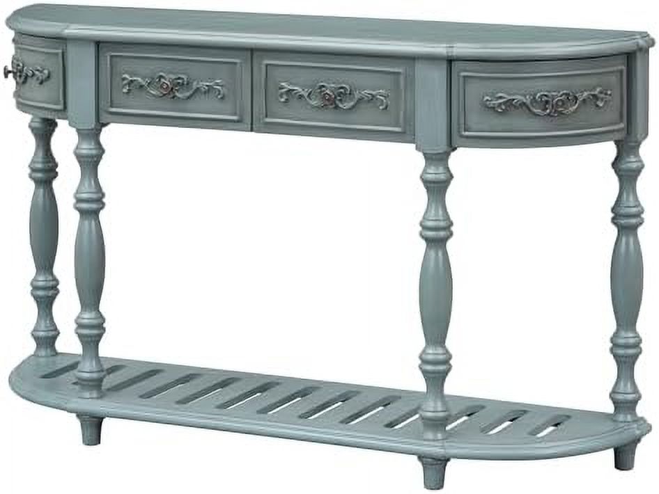 Espresso Curved Console Table with 2 Top Drawers and Solid Wooden Frame A9284