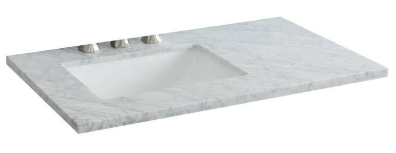 White Carrara Top Rectangle Left Sink I86662