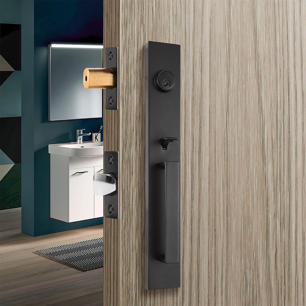 Matt Black Door Handle and Bolt Lock Set, Square Lever Heavy Duty Z936