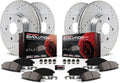 Front and Rear Carbon Fiber Brake Pads with Drilled & Slotted Brake Rotors Kit I875
