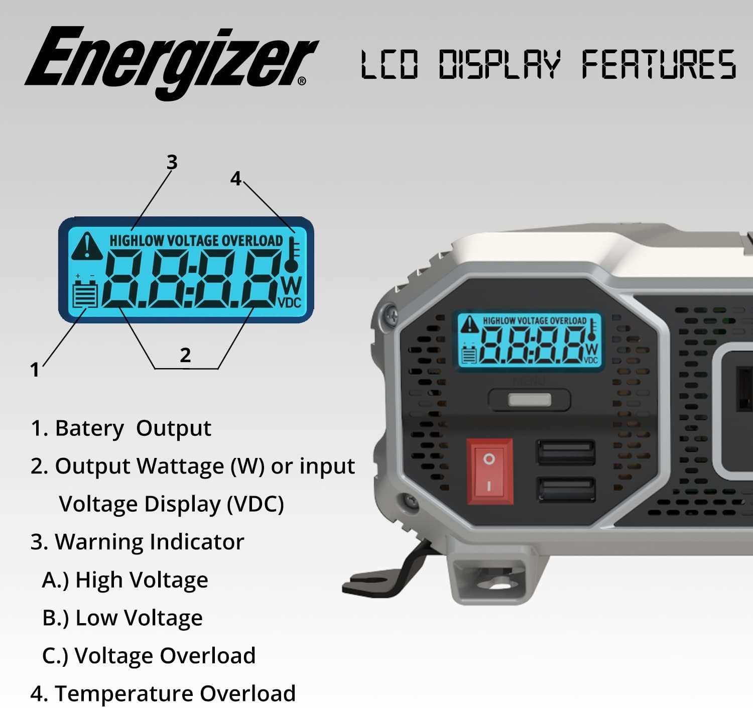 1500 Watts Modified Sine Wave Car Power Inverter, 12v to 110v, Two AC Outlets, Two USB Ports V2828