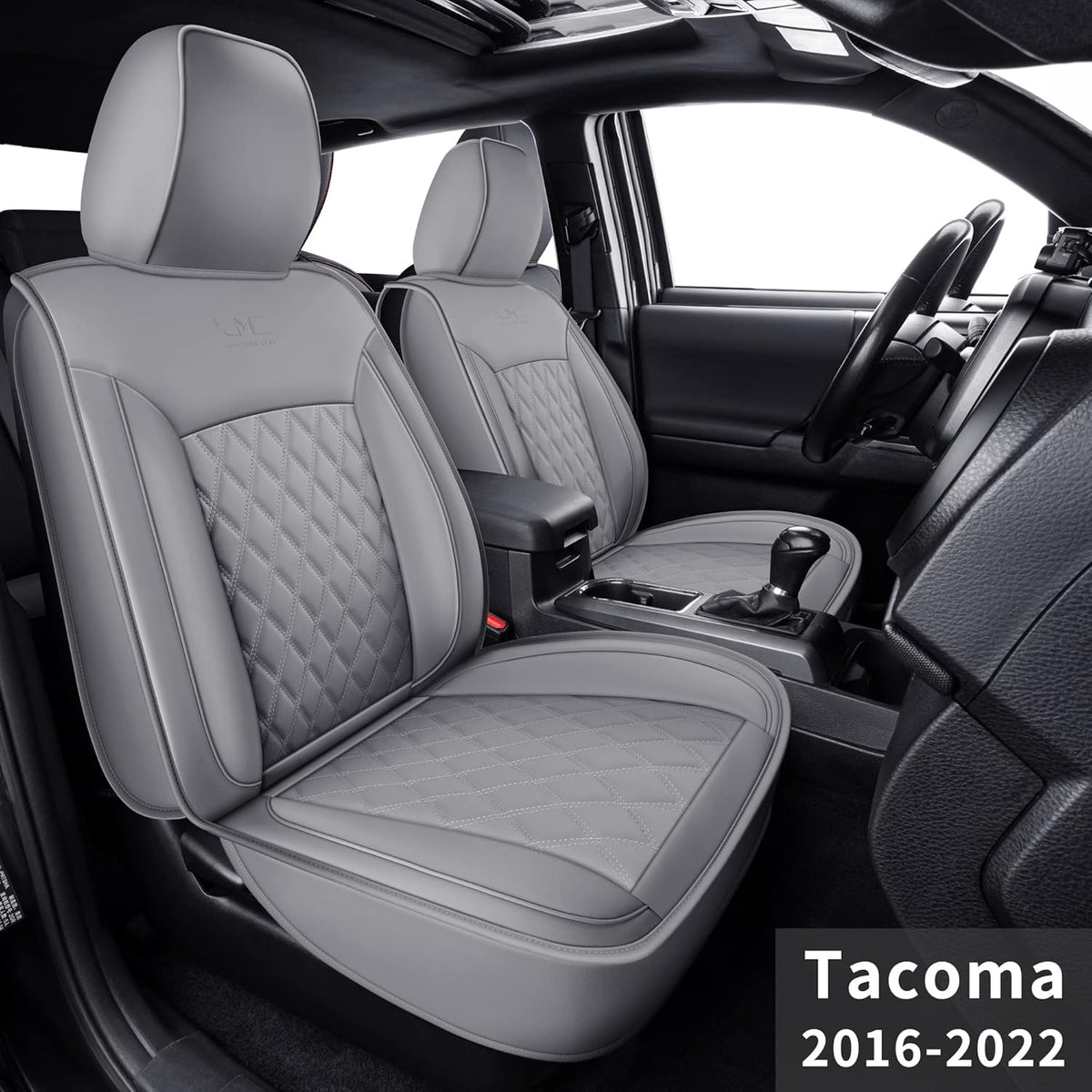 Gray Faux Leather Seat Covers for Tacoma Crew Cab T3300