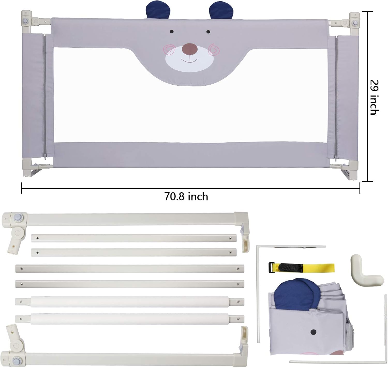 Extra Tall Safety Bed Guard for Kids, Collapsible Double Lock, Fits Queen Size Bed (1 Side) J854798