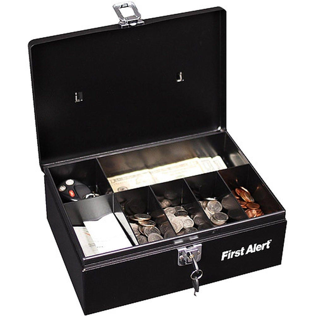Black/Silver Locking Steel Cash Box W8726