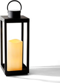 Large Outdoor Lantern with Solar Candle, 18 Inch Tall, Matte Black Metal Frame, Waterproof Flameless Pillar Candle V98774