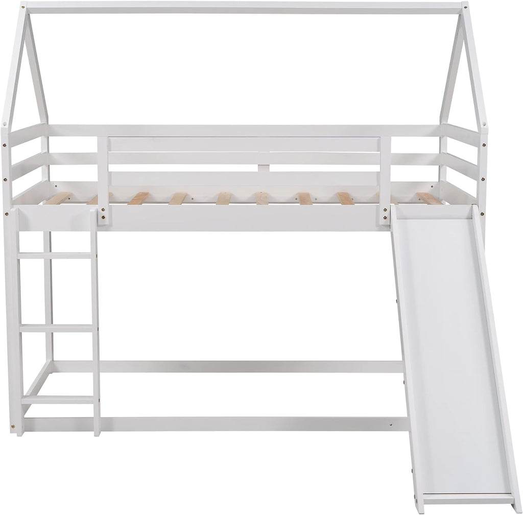 White Wood Buk Bed With Slide U728