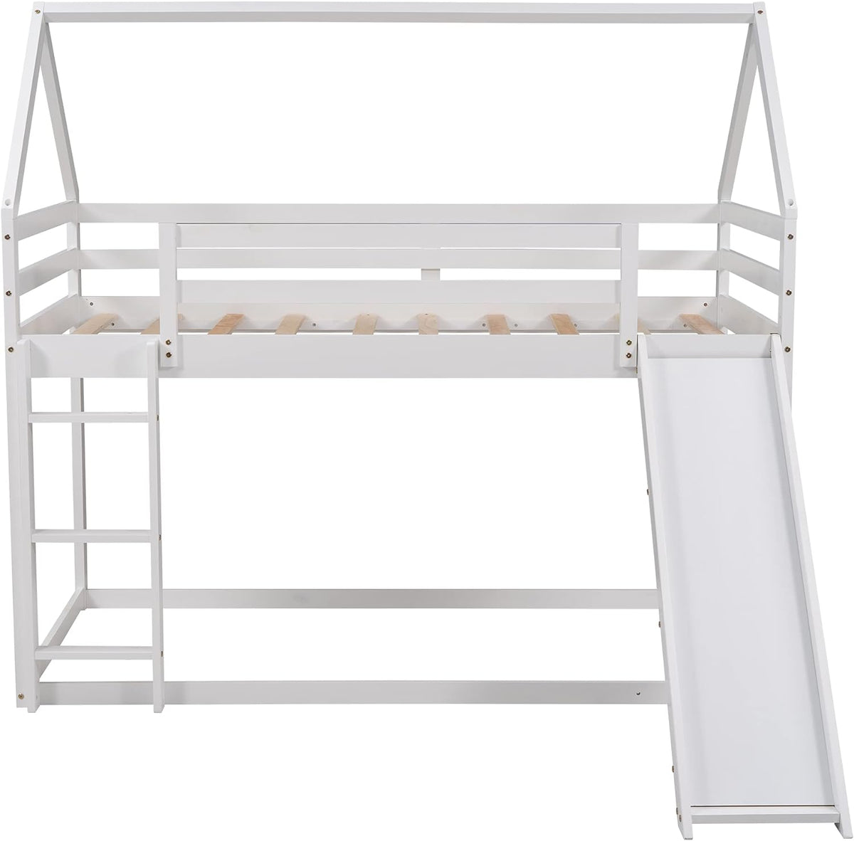 White Wood Buk Bed With Slide U728