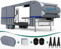 5th Wheel RV Cover, Extra-Thick 6-ply, Fits 37 - 41Ft Motorhome, Waterproof Rip-Stop, with 2 Windproof Straps, 4 Tire Covers O366