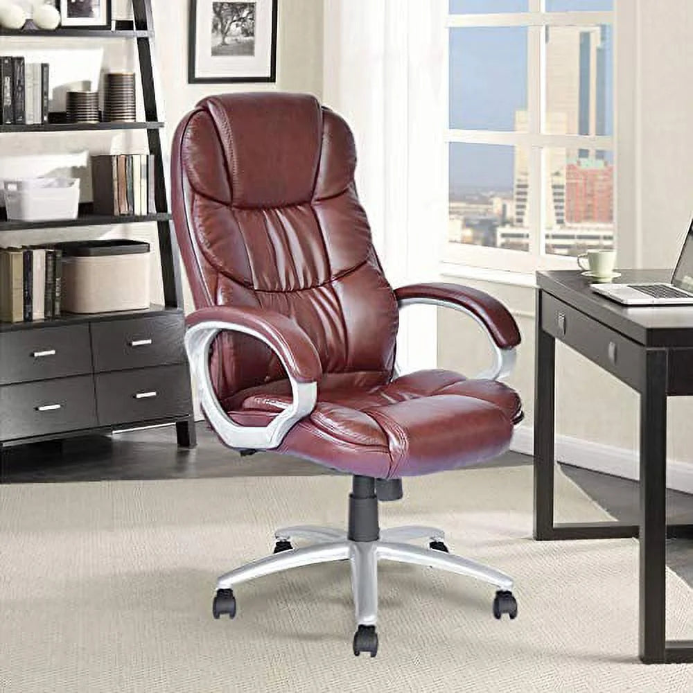 Brown PU Leather Ergonomic High Back Office Chair with Lumbar Support Q807285