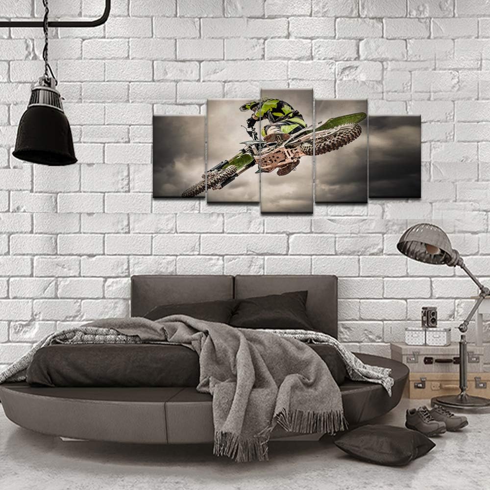 5 Pieces Canvas Prints Wall Art Motorcycle Racing Painting Sports Motocross Rider Poster Print Modern Man Boy's Bedroom Office Wall Decor Gallery Canvas Wrapped Artwork Ready to Hang Q352