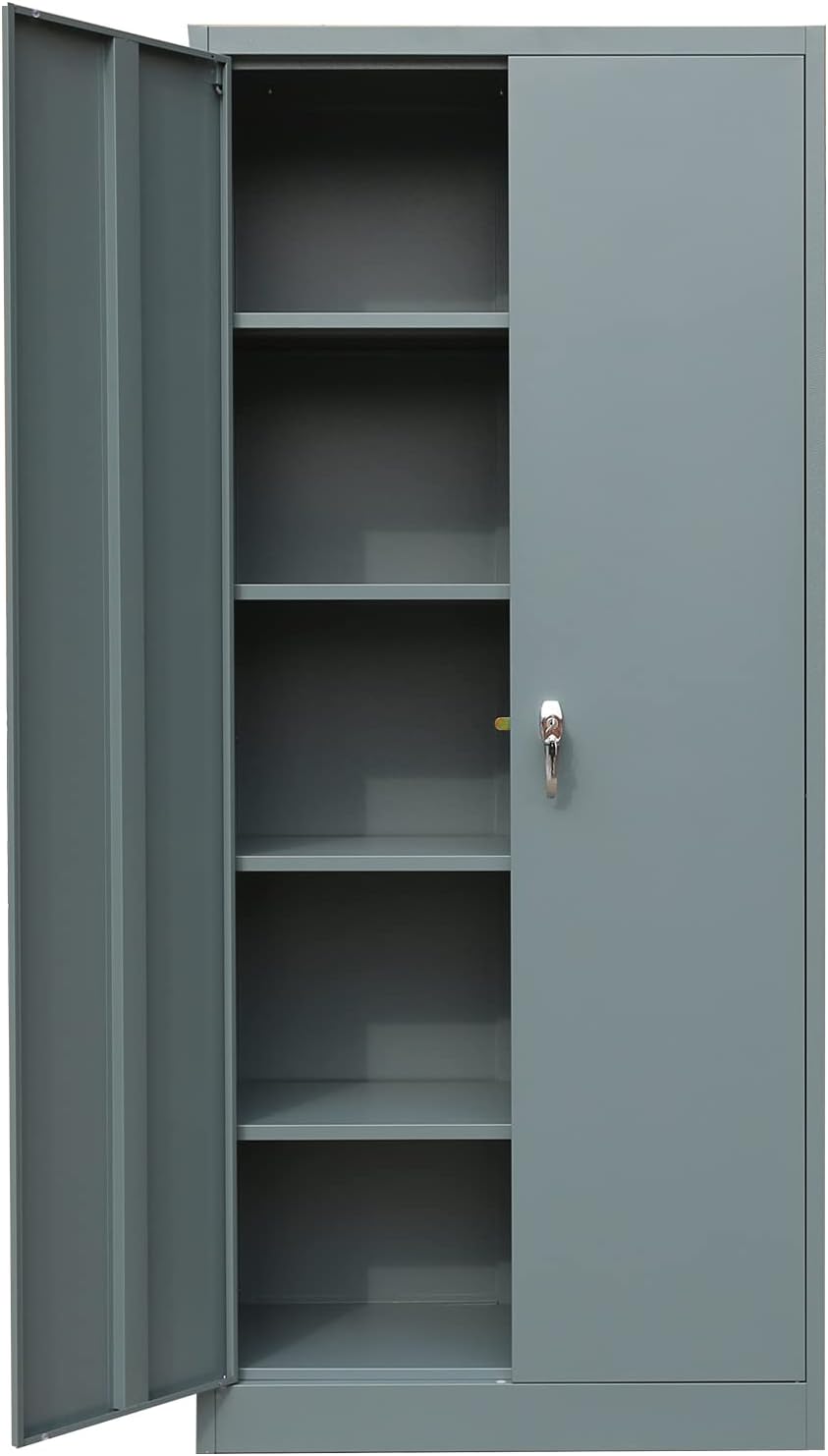 Metal Storage Cabinet with 2 Doors and 4 Shelves, Lockable Steel, 70.86 H x 31.5 W x 15.75 D, Black U304