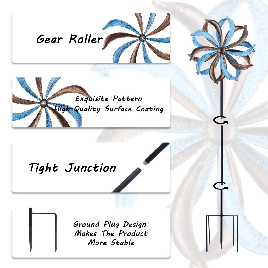 Blue Flower Metal Stake Wind Spinner K64342
