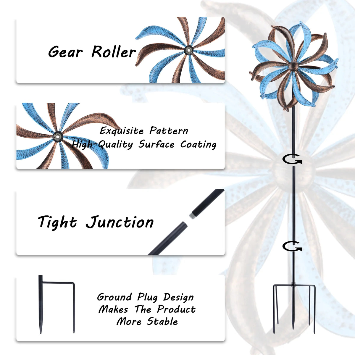 Blue Flower Metal Stake Wind Spinner K64342