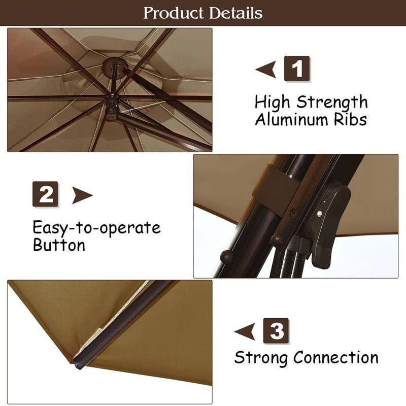 Blue 11 Feet Outdoor Cantilever Hanging Umbrella with Base and Wheels P331033