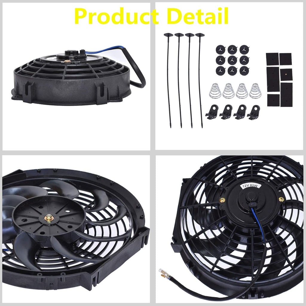 2 Set 12 inch Universal Electric Condenser Radiator Slim Cooling Fan U78398