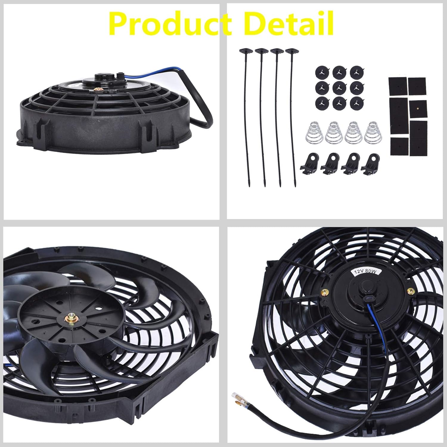2 Set 12 inch Universal Electric Condenser Radiator Slim Cooling Fan U78398