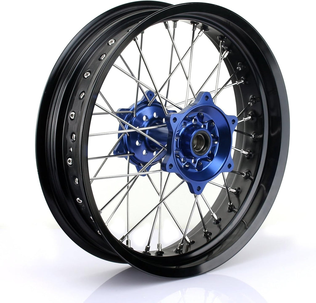 17" X 4.25" Supermoto Rear Complete Wheel Set Rim Spokes Blue Hub T47187