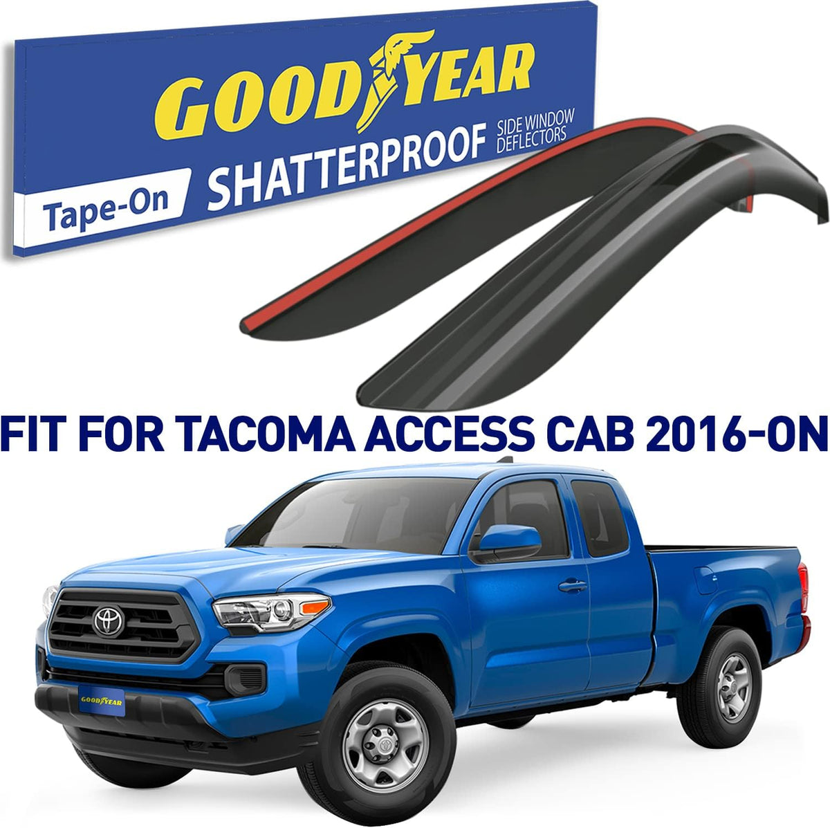 2 pcs Shatterproof Tape-on Window Deflectors for Toyota Tacoma 2016-2022 Access Cab V669