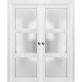 Frosted Glass Sliding French Double Pocket Doors 48 x 80 inches 3 Lites W672