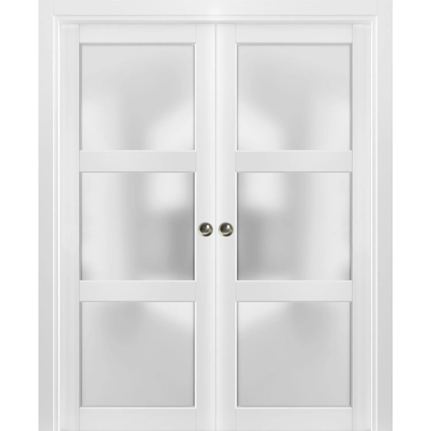 Frosted Glass Sliding French Double Pocket Doors 48 x 80 inches 3 Lites W672
