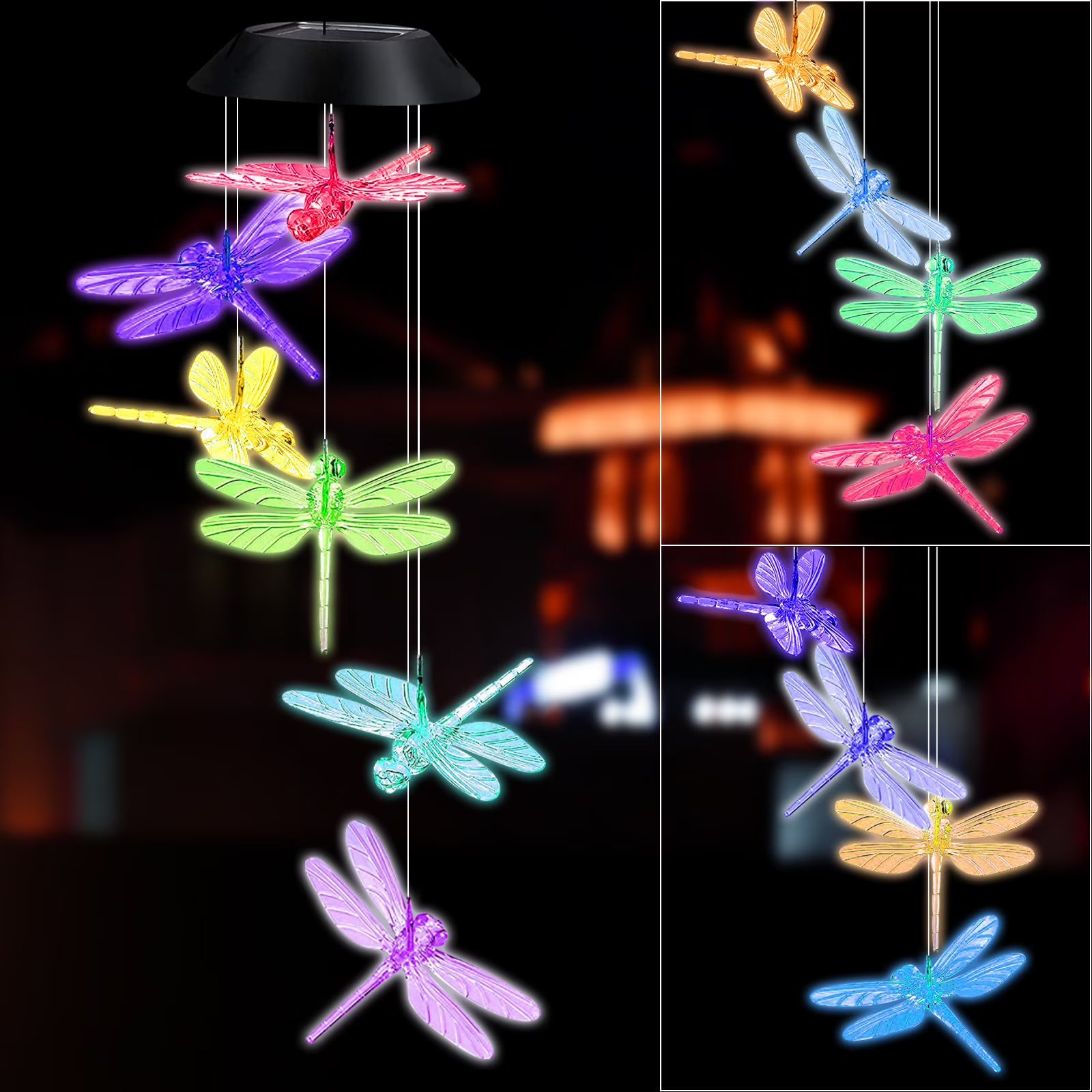 Color Changing Dragonfly Wind Chime Spiral Spinner Wind Mobile Outdoor Decorative Wind Bell V38148
