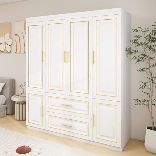White 3 Door Wooden Wardrobe with Drawers X984980