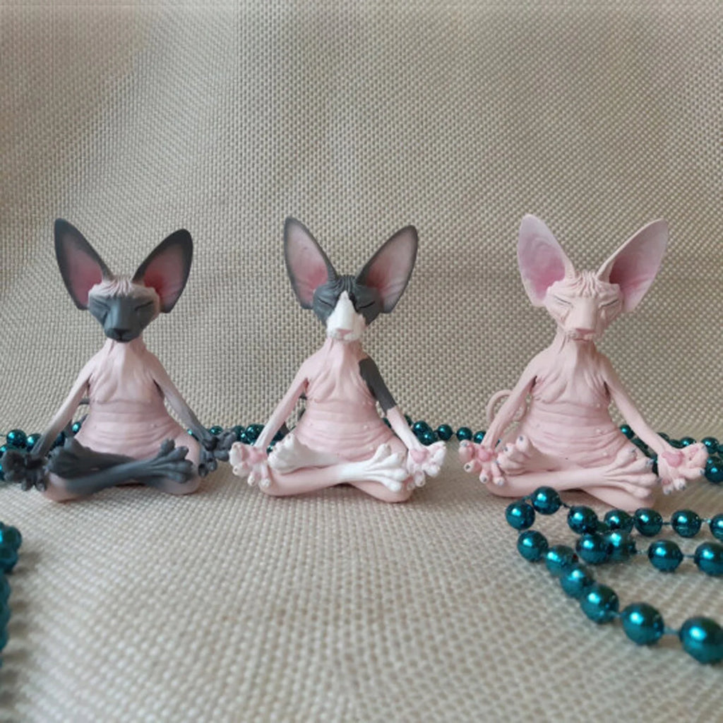 Sphynx Cat Meditate Collectible Figurines Miniature Handmade Z158